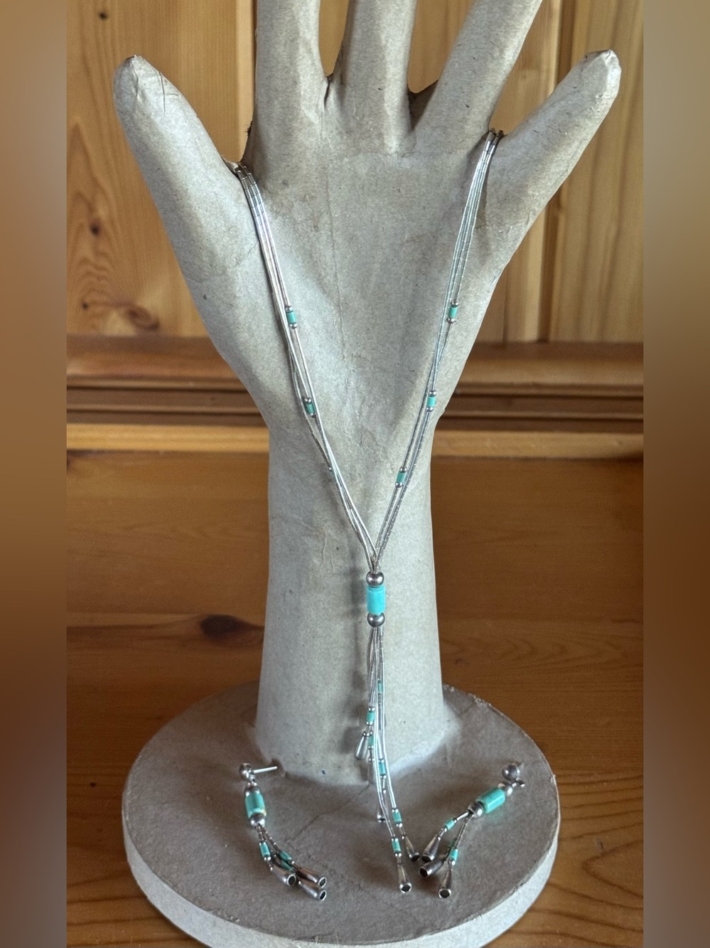 Vintage Sterling Silver Turquoise Signed Native American Necklace Earrings Set!